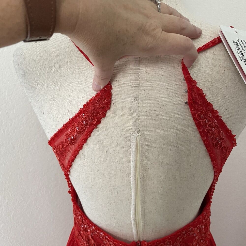 Jj’s House Women’s Size 4 Dress Formal Prom Bridesmaid Red Beaded Halter Back - Picture 5 of 10